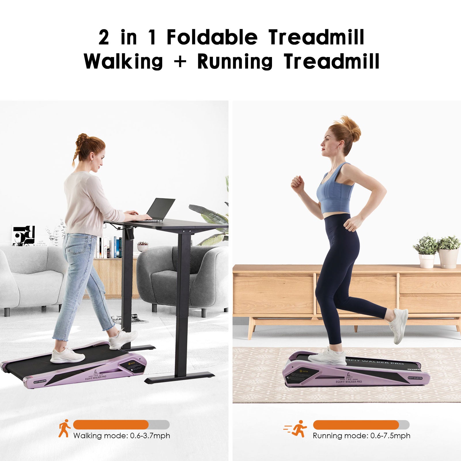Compact pink treadmill in stylish home office and apartment environment