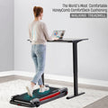 Egofit ComfortDeck-M2T gray treadmill – model showing joint support on knees, calves, and lower back