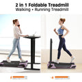 Egofit ComfortDeck-M2T sakura pink 2-in-1 treadmill used under standing desk and for jogging with handrail