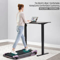 Egofit ComfortDeck-M2T sakura pink treadmill – model showing joint support on knees, calves, and lower back