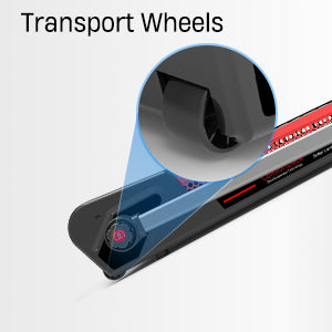 Transport wheels for easy treadmill mobility and storage
