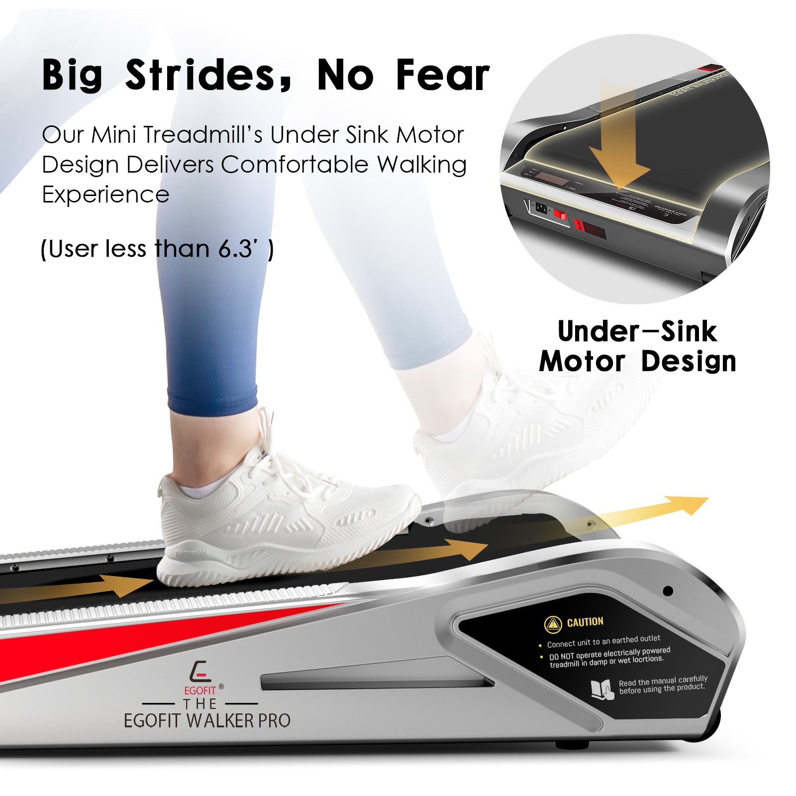 Gray under desk treadmill with under-sink motor design – powerful and low-profile
