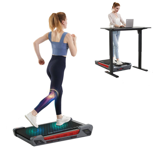 Egofit ComfortDeck-M2 gray treadmill main image with model walking