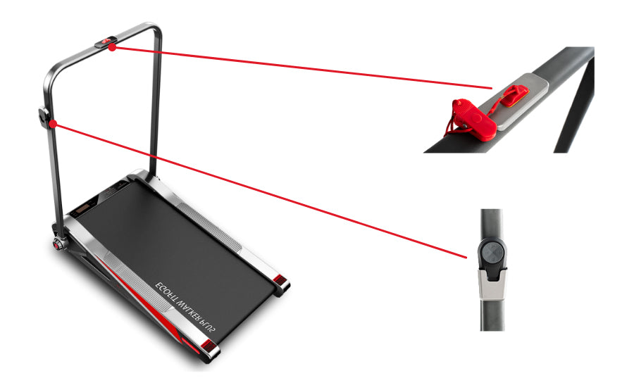 Handrail with safety key on Egofit M1T treadmill for safer daily workouts