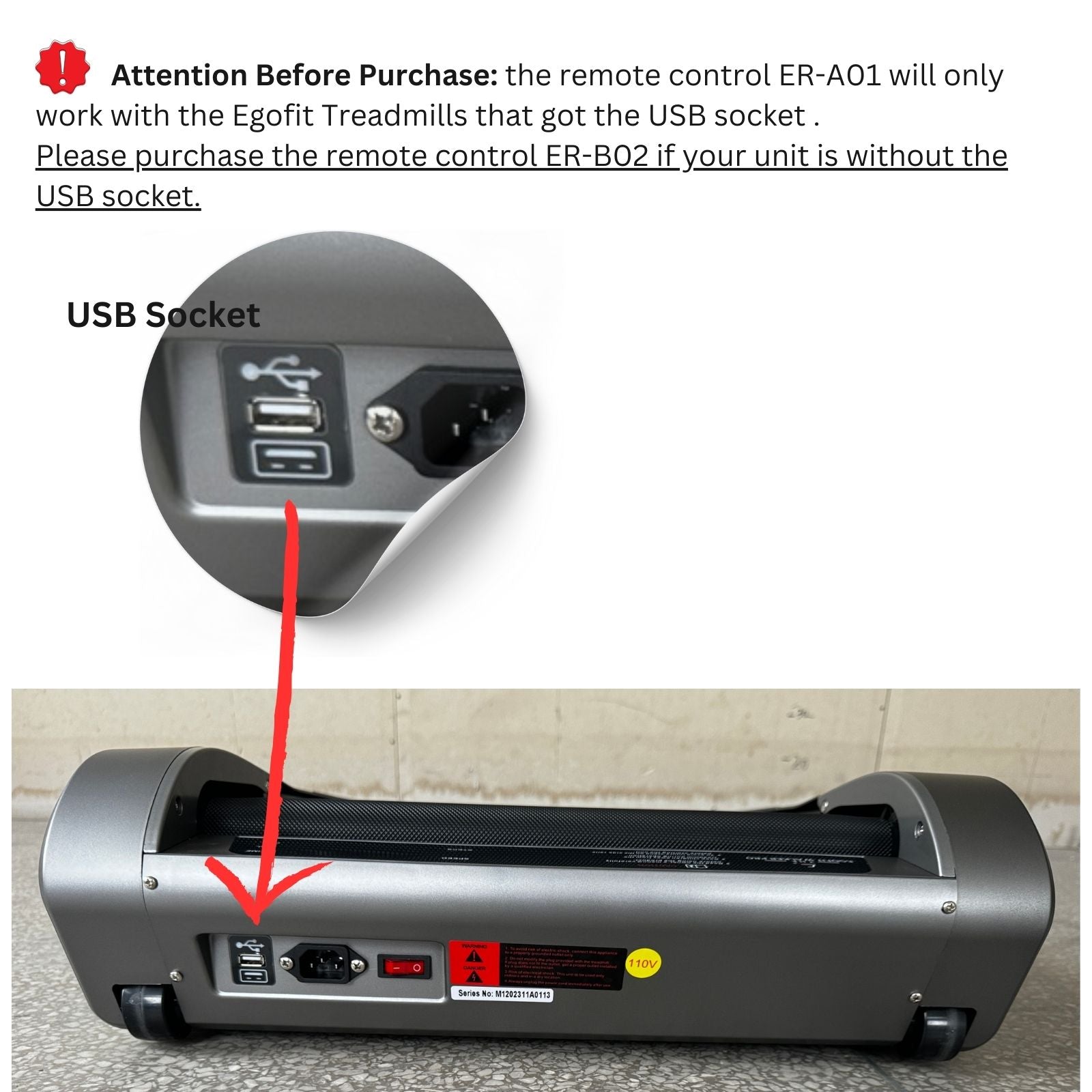 Remote controller ER-A01 for Egofit treadmills with USB socket, attention before purchase