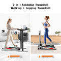 Egofit Walker Plus-M1T 2-in-1 folding treadmill with handrail used with height adjustable standing desk
