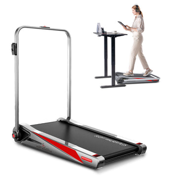 Egofit Walker Plus-M1T under desk treadmill with handrail and model walking
