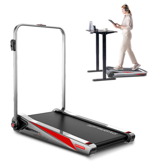 Egofit Walker Plus-M1T under desk treadmill with handrail and model walking